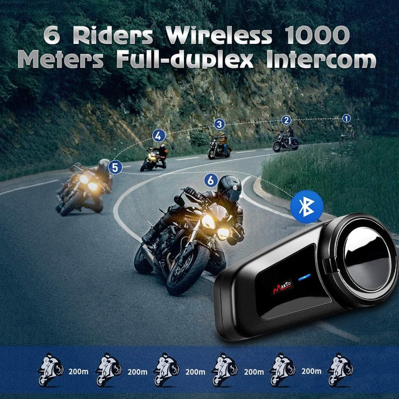 QSPORTPEAK M2 Motorrad Bluetooth Headset 5.0, Helm Intercom bis zu 6 Fahrer Gleichzeitige Kommunikat