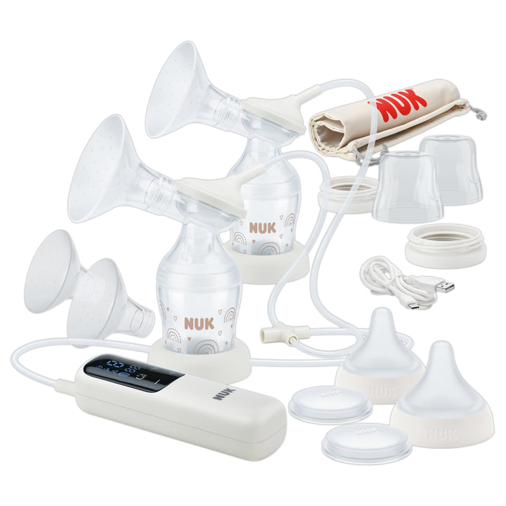 NUK Soft & Easy elektrische Doppel-Milchpumpe | Brustaufsätze aus 100 % Silikon | Klein, leicht und