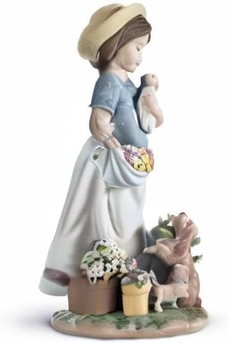 LLADRÓ Mädchen-Figur Zärtliches Spiel Im Garten. Mädchen Mit Blumen. Porzellan.