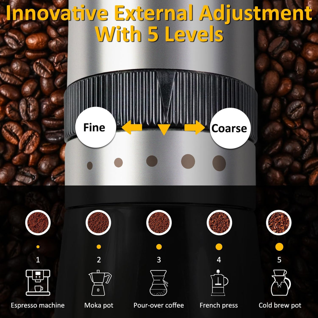 Kaffeemühle Manuell -Handmühle Kaffee mit 5 Mahlgrad von Grob bis Fein- Arbeitssparende Handkaffeemü