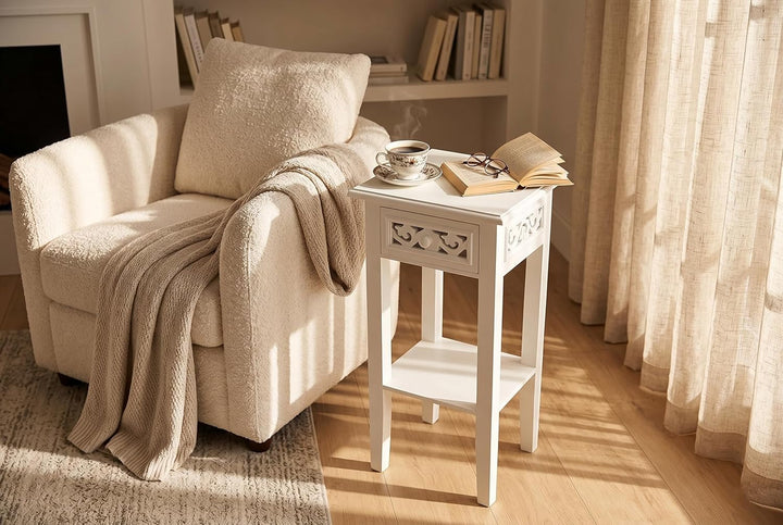 elbmöbel Telefontisch Couchtisch Beistelltisch Nachttisch weiss braun aus Holz 1 Schublade Ablage im