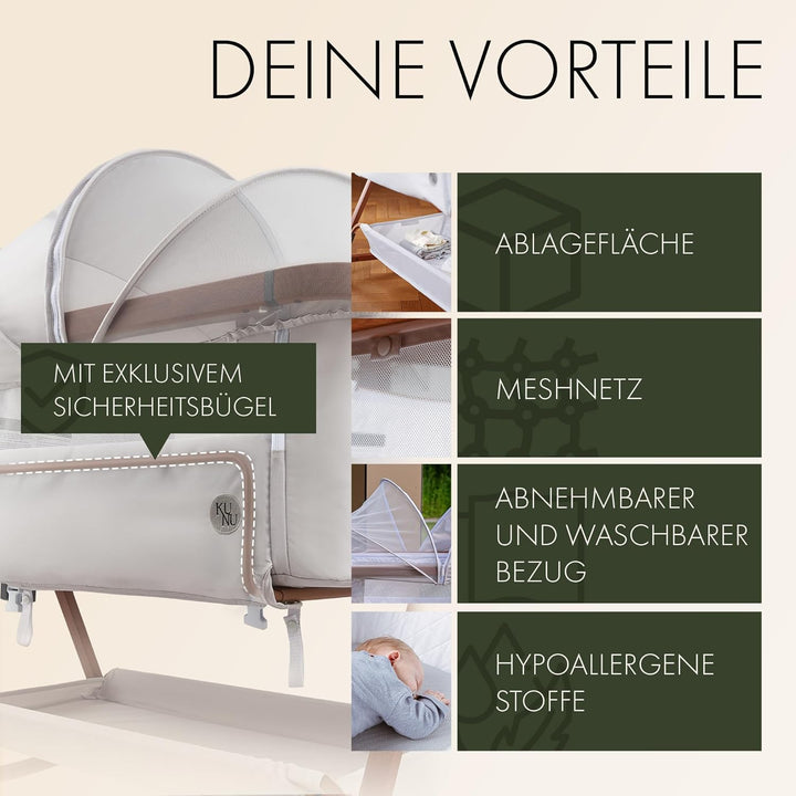 KUNU® Babybett - Beistellbett Baby mit Rollen für Boxspringbett - 3 in 1 rollbares Baby Bett Reise B