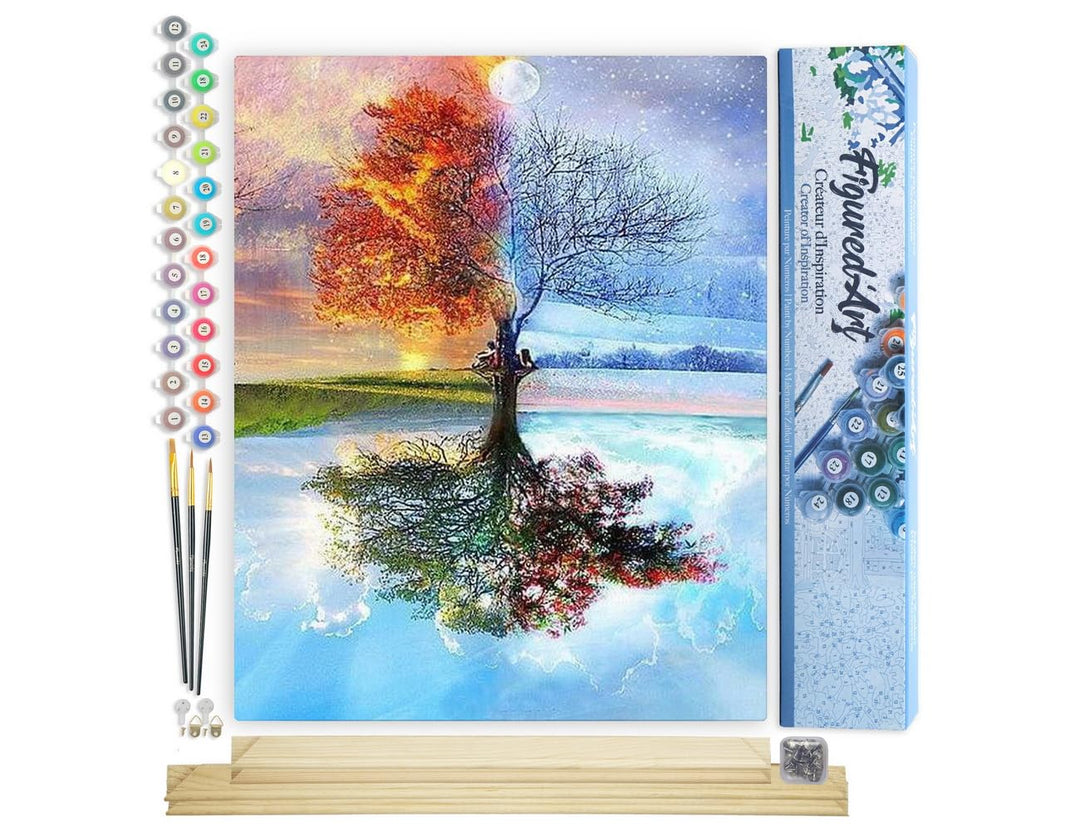 Figured'Art Malen Nach Zahlen Erwachsene Mit Rahmen Baum in vier Jahreszeiten - Paint by Numbers Bas