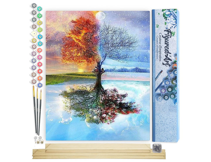 Figured'Art Malen Nach Zahlen Erwachsene Mit Rahmen Baum in vier Jahreszeiten - Paint by Numbers Bas