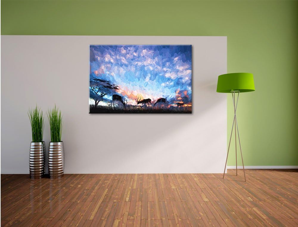Pixxprint Tiere in der freien Natur am Abend Kunst Pinsel Effekt, Format: 100x70 auf Leinwand, XXL r