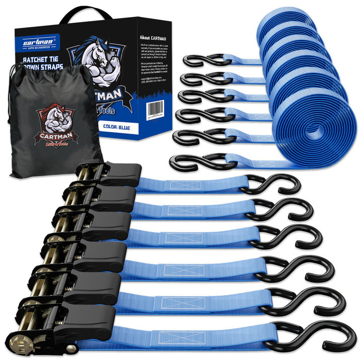 CARTMAN Spanngurt mit Ratsche, blau, 6PK Blau 6 pack, Blau 6 pack