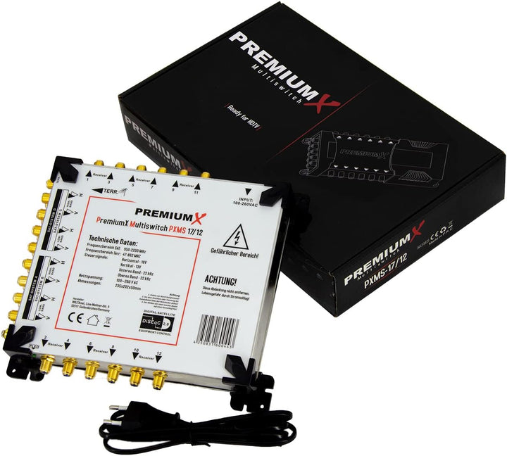 PremiumX PXMS 17/12 Multischalter mit Netzteil Multiswitch 4 SAT für 12 Teilnehmer Satverteiler Digi