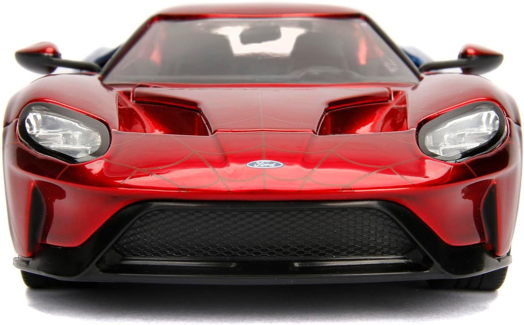 Jada Toys 253225002 Marvel Spiderman 2017 Ford GT, 1:24 Modellauto Figur, aus Zinkdruckguss, öffnend