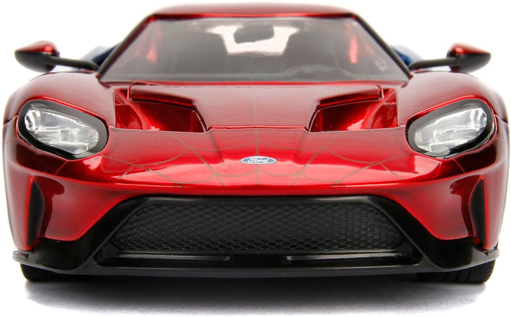 Jada Toys 253225002 Marvel Spiderman 2017 Ford GT, 1:24 Modellauto Figur, aus Zinkdruckguss, öffnend