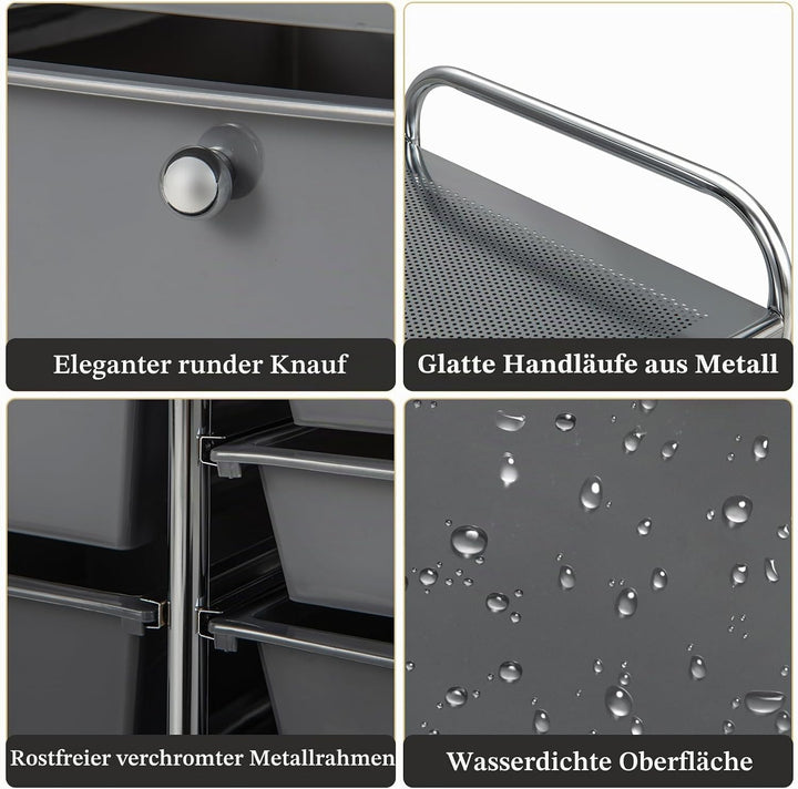 KOMFOTTEU Trolley mit 15 Schubladen, stapelbar, Verriegelungsrollen, metallschoniger Rahmen, für Bür
