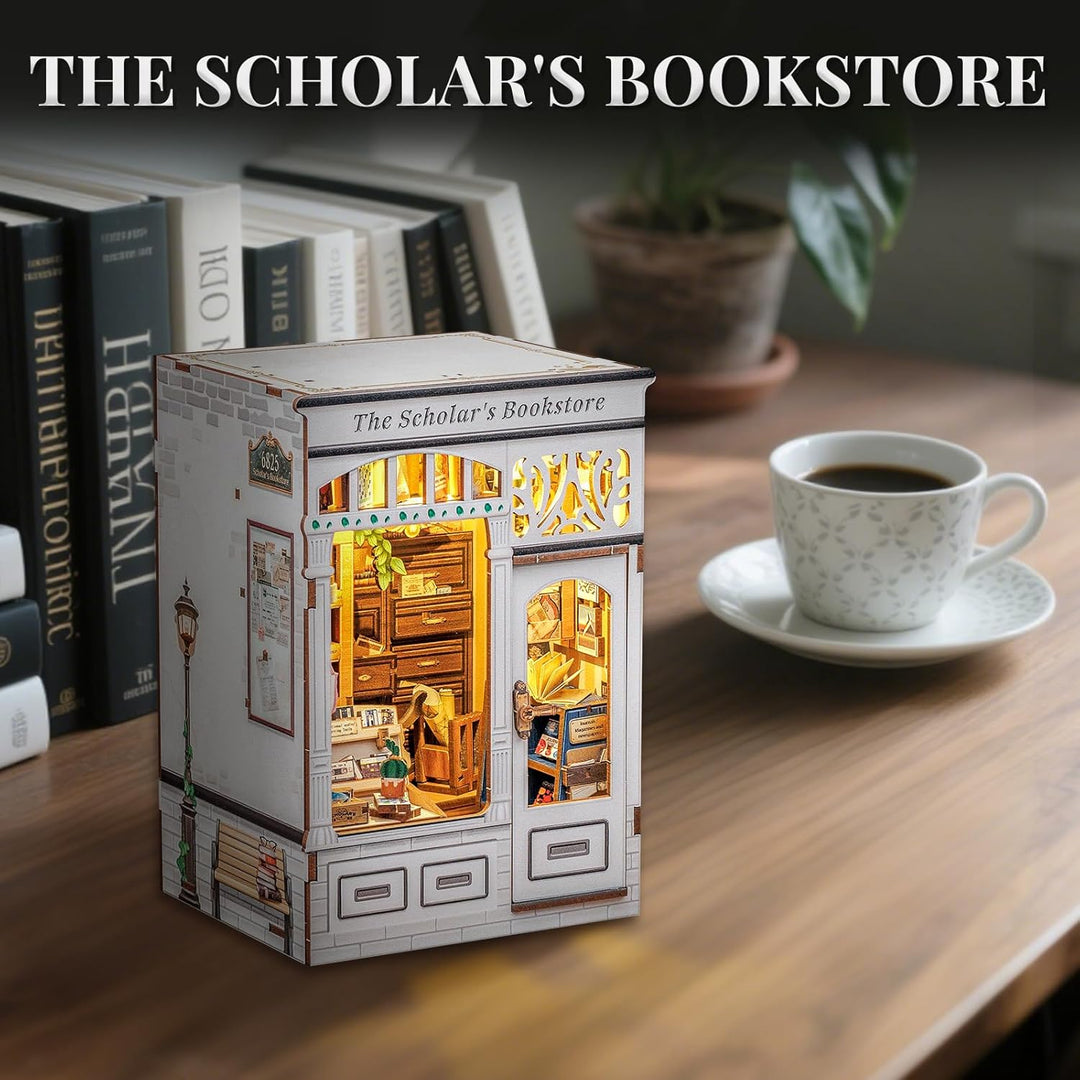 Cutefun Book Nook, DIY Miniatur Haus Kit für Erwachsene 3D Holzpuzzle Mini Booknook Bücherregal Mode