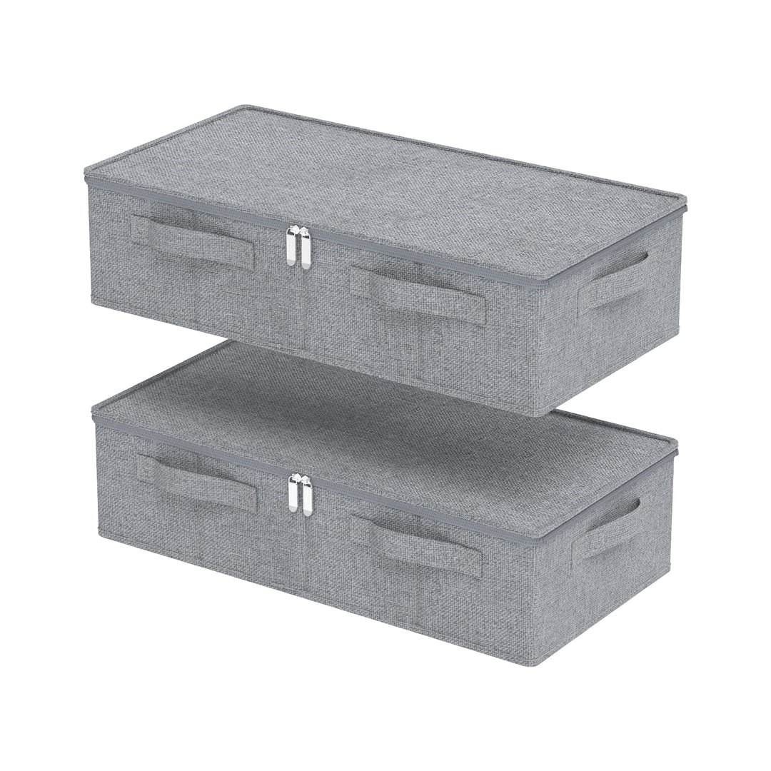 Unterbett Aufbewahrungsbox aus Leinen, Faltbare Tasche für Bettlaken mit Deckel, Unterbettbox Organi