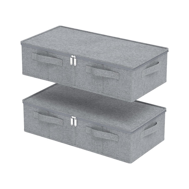 Unterbett Aufbewahrungsbox aus Leinen, Faltbare Tasche für Bettlaken mit Deckel, Unterbettbox Organi
