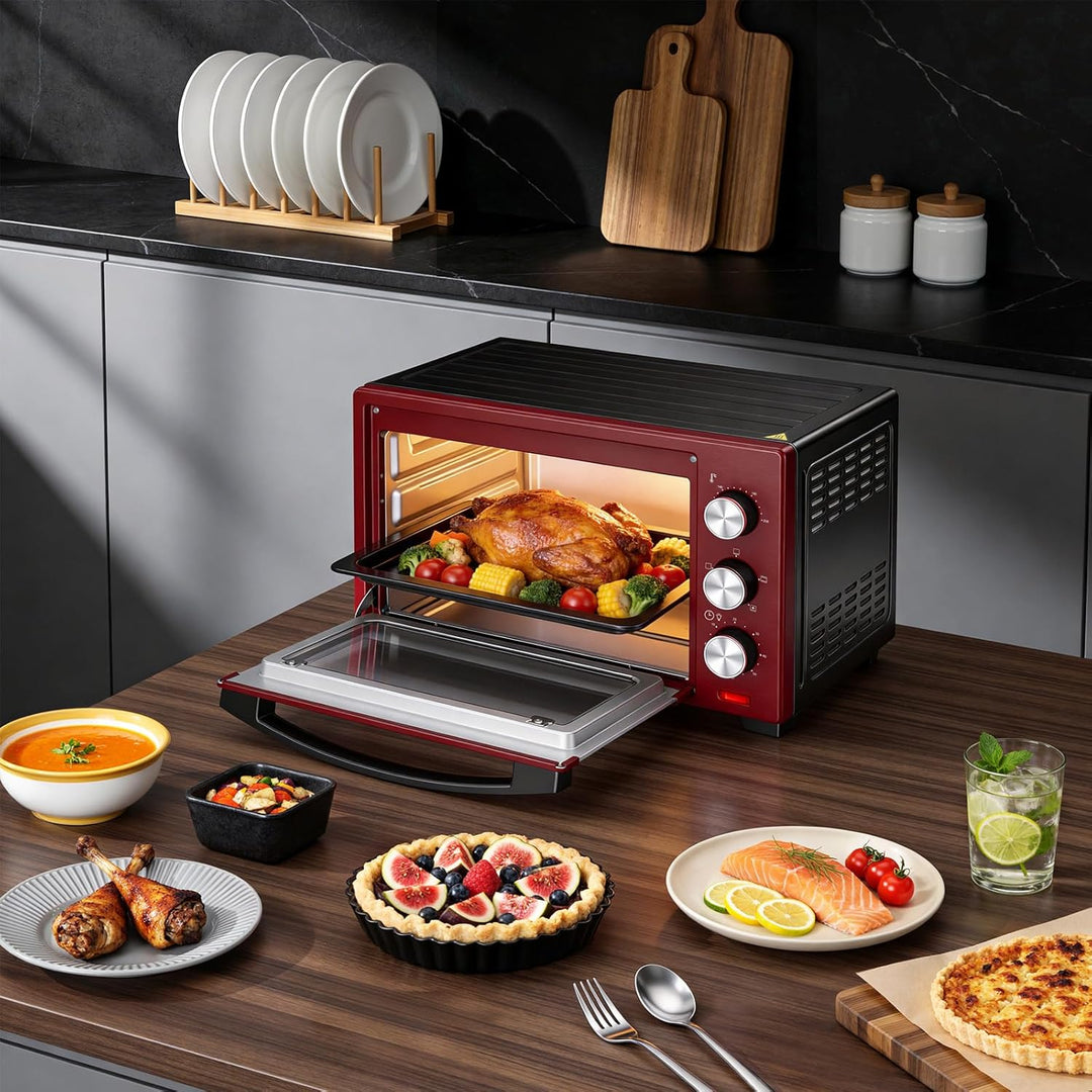 WOLTU Mini Backofen 28 L, Pizzaofen 1600 W, 100-230 °C, Timer 0-60 Min., 3 Heizmodi, inkl. Backblech