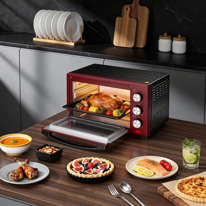 WOLTU Mini Backofen 28 L, Pizzaofen 1600 W, 100-230 °C, Timer 0-60 Min., 3 Heizmodi, inkl. Backblech