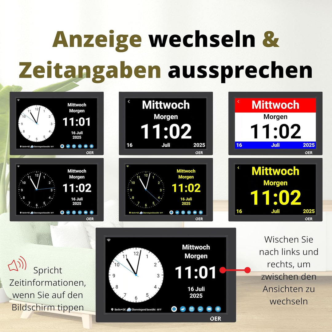 OER Smart Demenzuhr – Verwalten Sie die Agenda über die KOSTENLOSE App – Spricht Uhrzeit und Tagesze