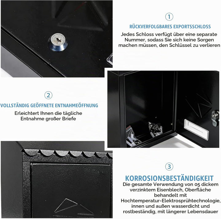 Briefkasten, 21,7x7x30cm Wandbriefkasten, Postkasten Klein, Briefkasten Zur Wandmontage, Einfache Mo