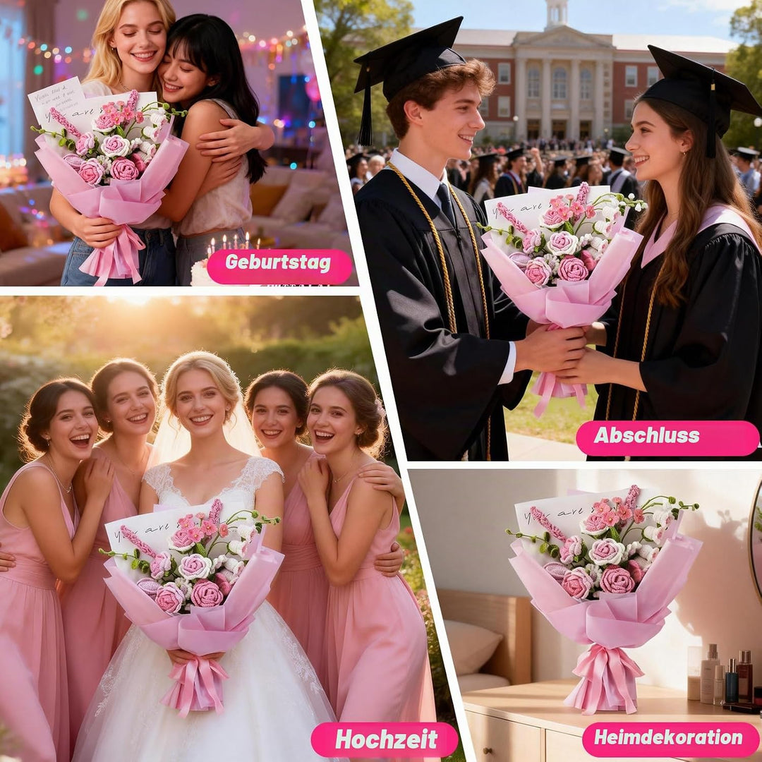 BoloShine Häkelset Blumen, Rose Blumenstrauss Häkelset für Anfänger Erwachsene, Häkelblumen Set mit