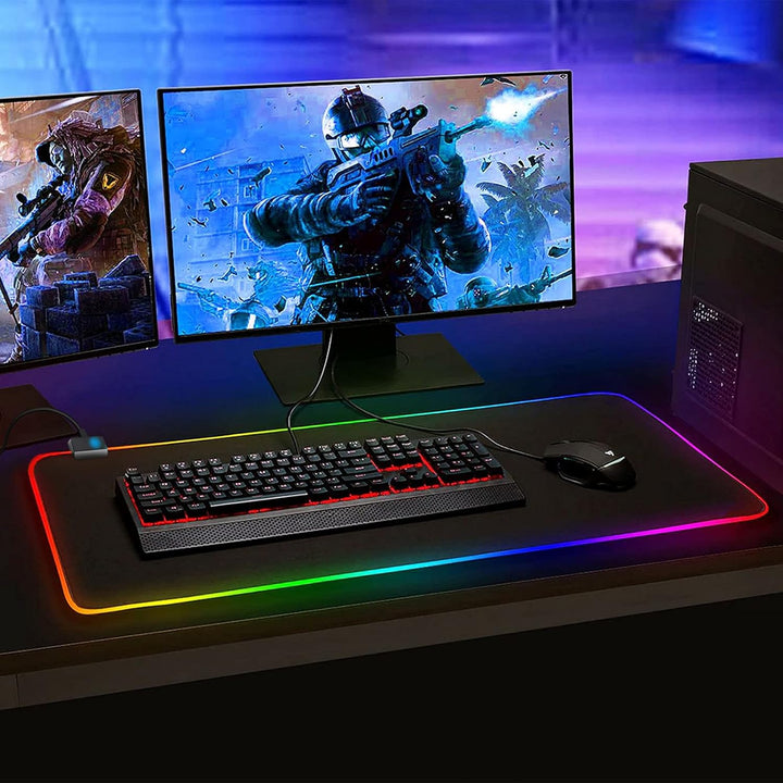 Gaming Mauspad RGB Mousepad 800x300mm XXL Gaming Mousepad gross mit 14 Beleuchtungs Modi 7 LED Farbe