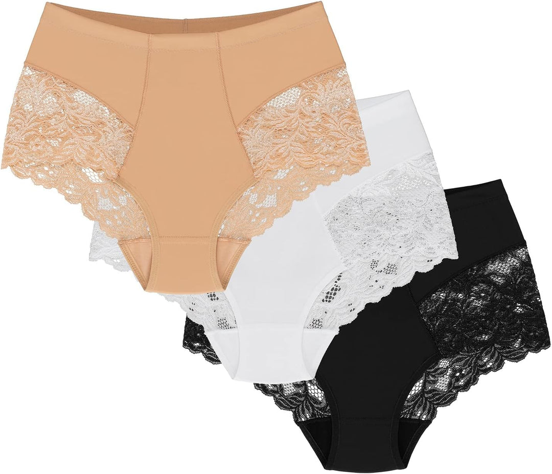 Wolbar Damen Sexy Shapewear-Slips Spitze Miederslip Hohe Taille Figurformende WB184, S (3-er Pack) B