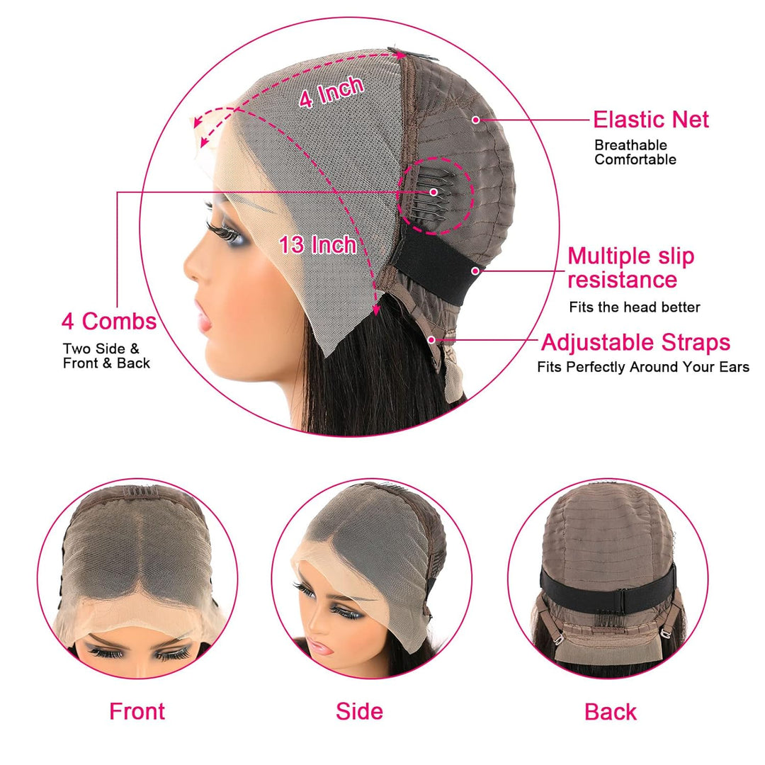 Huarisi 12 inch Short Straight Bob Wigs for Black Women 13x4 Lace Frontal Wig Human Hair Natural Hai