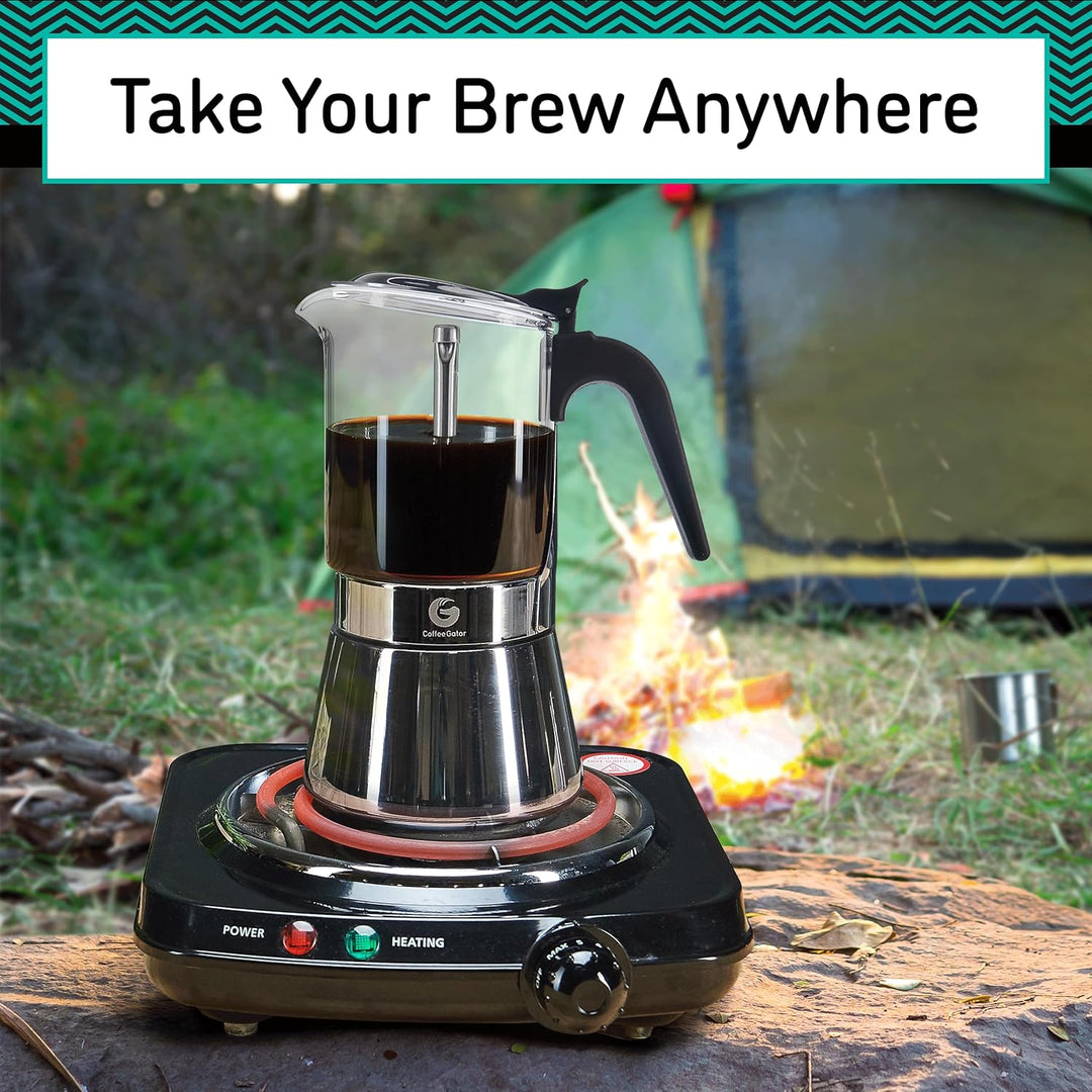 Coffee Gator Espressokocher Herdplatte 4 Tassen - 200 ML Edelstahl Moka-Kanne für Kräftigen Kaffee N
