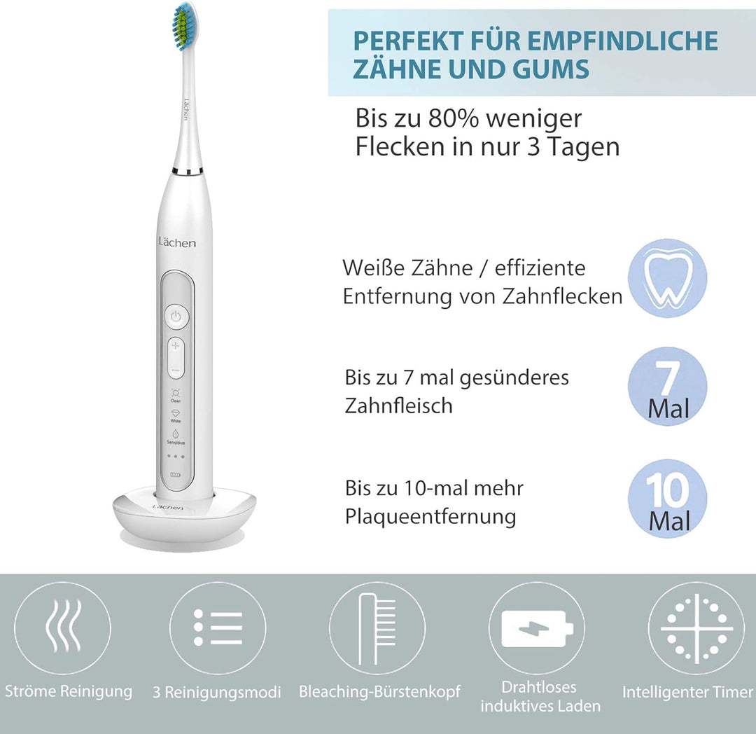 Lächen Sonic elektrische zahnbürste Schallzahnbürste mit 4 Aufsteckbürsten und Timer, 3 Modi & 3 Vib