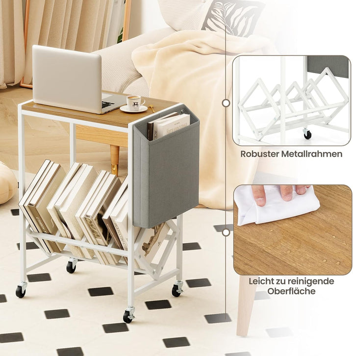 COSTWAY Plattenspieler Regal, Schallplattenregal mit Vinylaufbewahrung & Zeitschriftenhalter, Schall