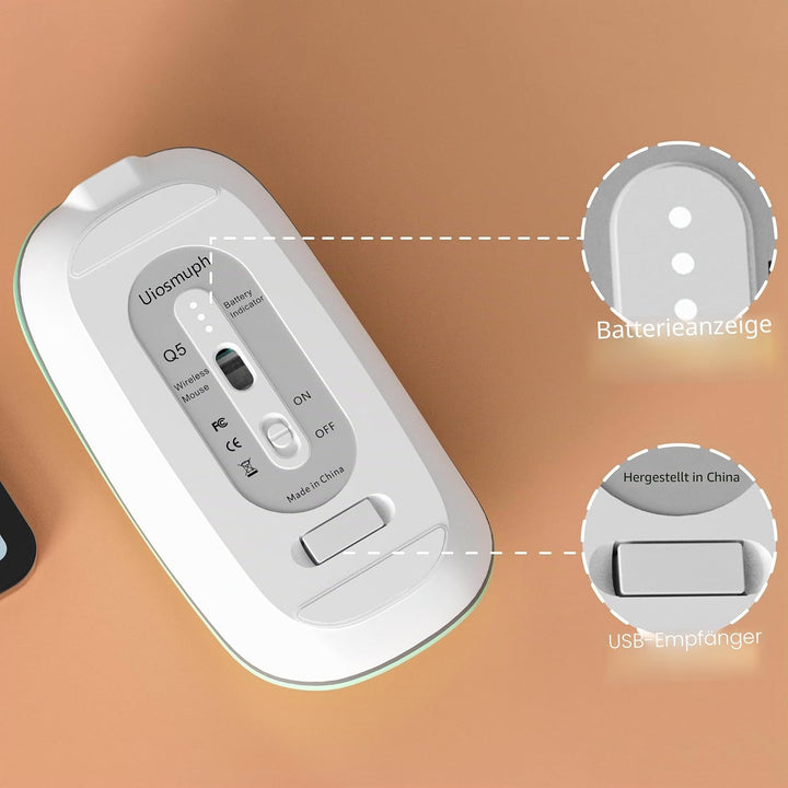 Uiosmuph Q5 Kabellos Maus, Wiederaufladbar Funkmaus 2.4G Leise Funkmaus Ultra Dünn Wireless Computer