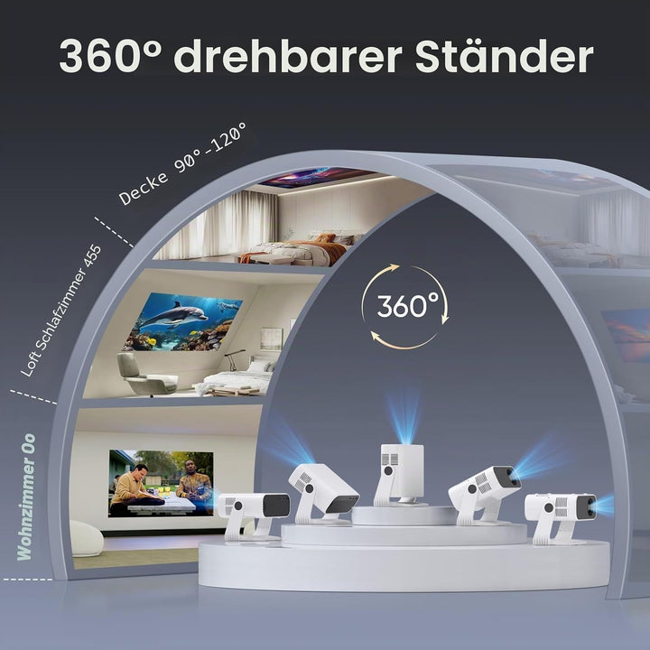 Wielio 2026 New Smart Projector Eingebaute Apps, Native 1080P 4K unterstützt, WiFi 6 &amp; Bluetooth 5.2
