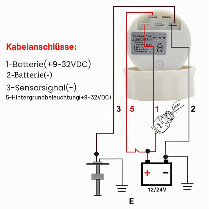 KAOLALI Kraftstoffstandssensor mit Kraftstoffanzeige, Boots Kraftstoffsender, Kraftstoff Wasserstand