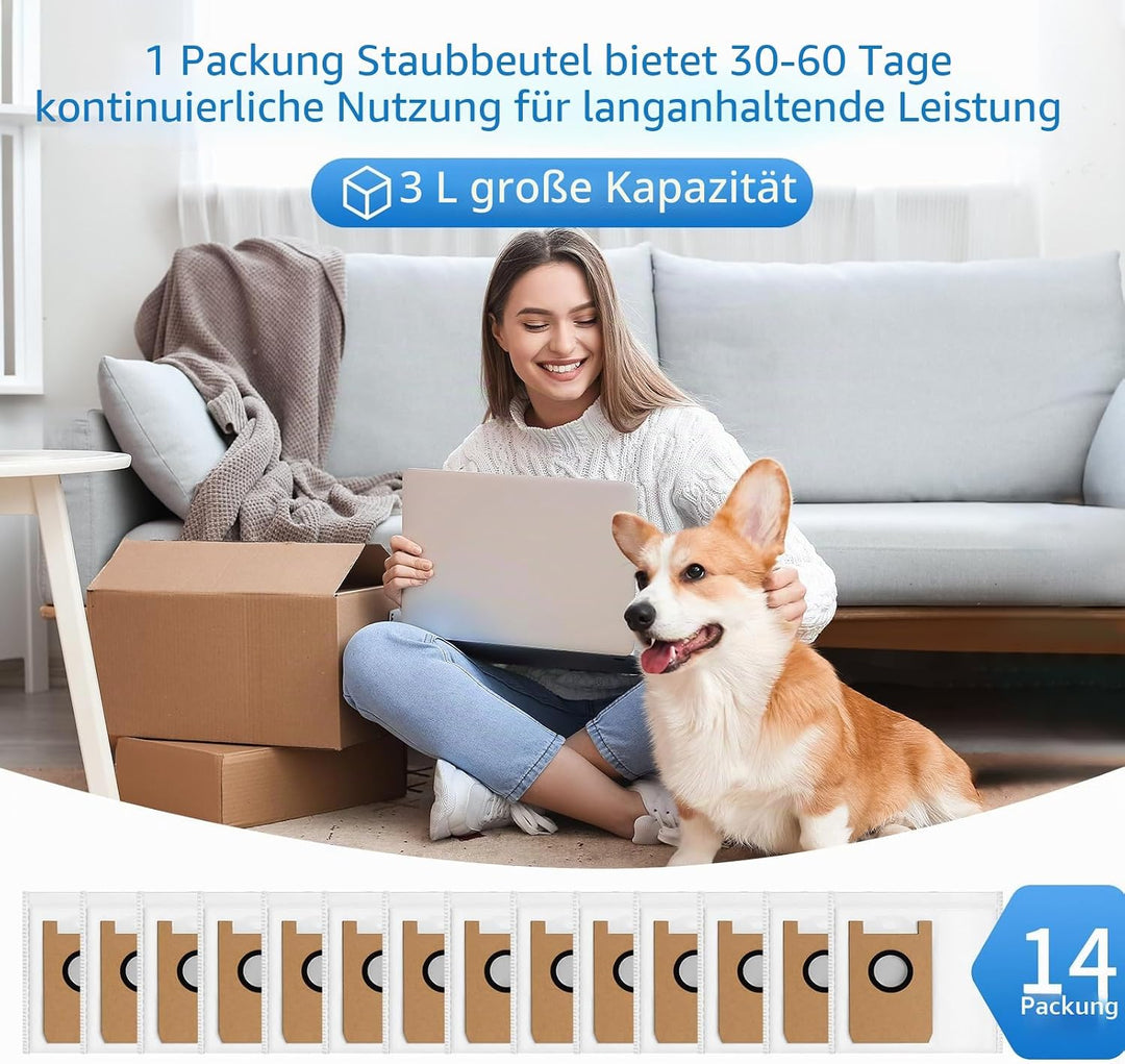 14 Stück Staubbeutel für AIRROBO T20+/ T25+/ T30+/ T25+C/ GT21 Saugroboter Staubbeutel Ersatzkit, 3