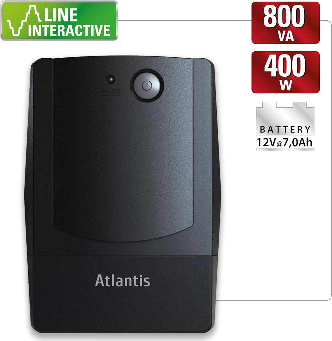 Atlantis Land OnePower PX800 Netzteil, Nicht unterbrechbar, 800 VA, 4 AC-Ausgänge – Stromversorgung