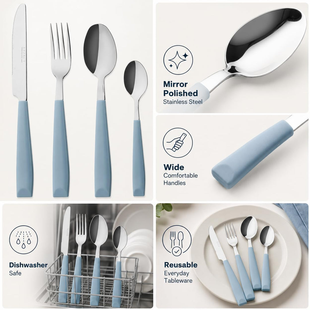 EXZACT 16 PCS Besteck Set/Edelstahl-Besteck - Edelstahl mit Kunststoff-Handgriffen - Bequem zu halte