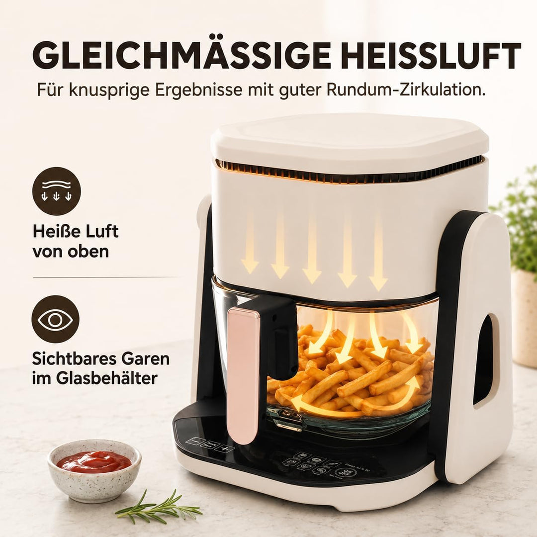Airfryer Heissluftfritteuse 4,5L mit LCD Display 1200W Leistung | Sehr Kleinem Gehäuse und Sehr Leis