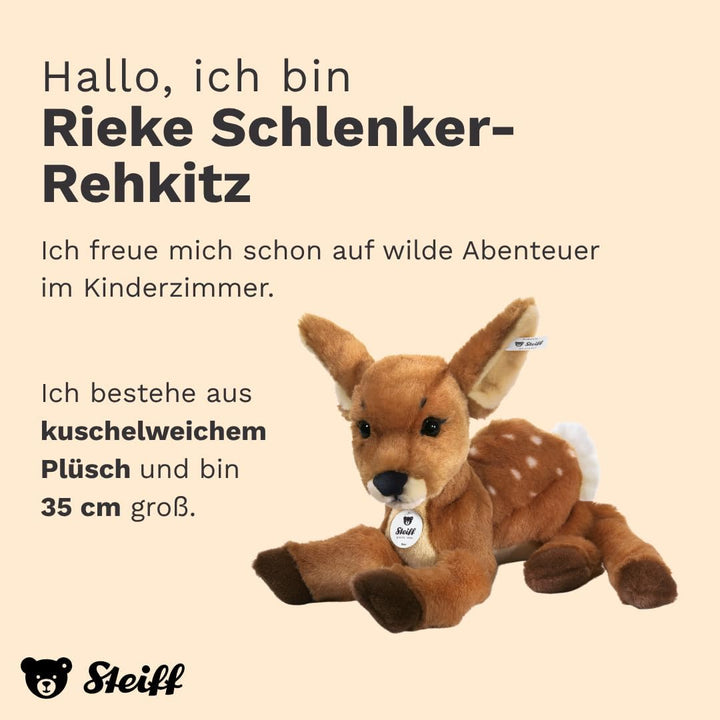 Steiff 070433 35 braun liegend Kuscheltier Rieke Schlenker-Rehkitz, 35 cm, Braun