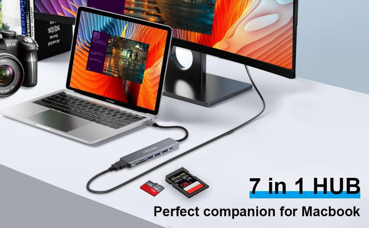 FITLONG 7-in-1 USB C Hub für MacBook, 4K HDTV, SD/TF-Kartenleser, USB C Docking Station für Computer