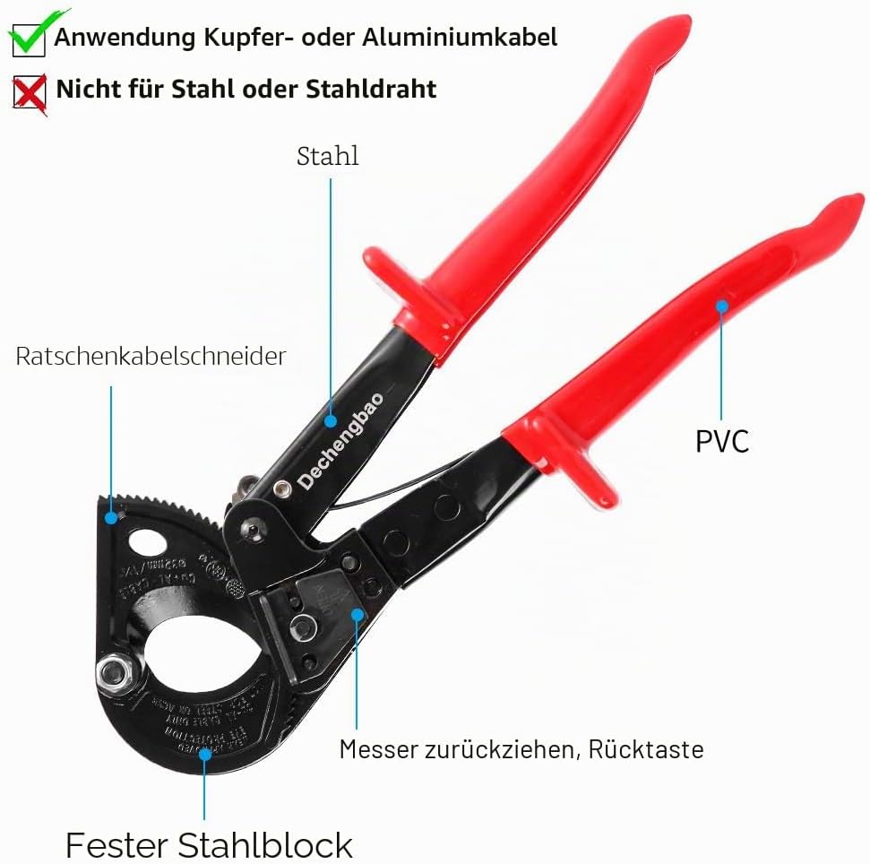 Kabelschneider, Hochleistungs-Aluminium-Kupfer-Ratschenkabelschneider HS325A, Schneiden von bis zu 2