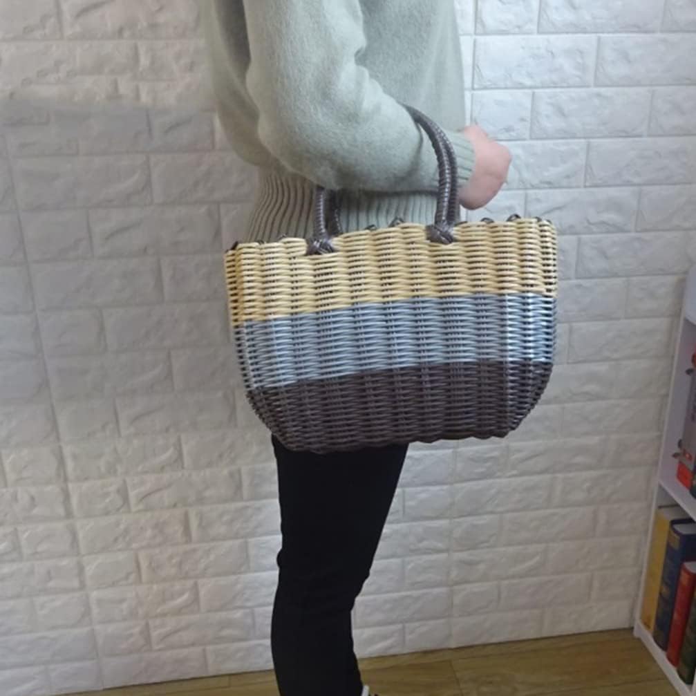 BESTonZON Einkaufskorb Kunststoff Tragekorb Henkelkorb Einkaufstasche mit Griff Gewebter Kunststoff