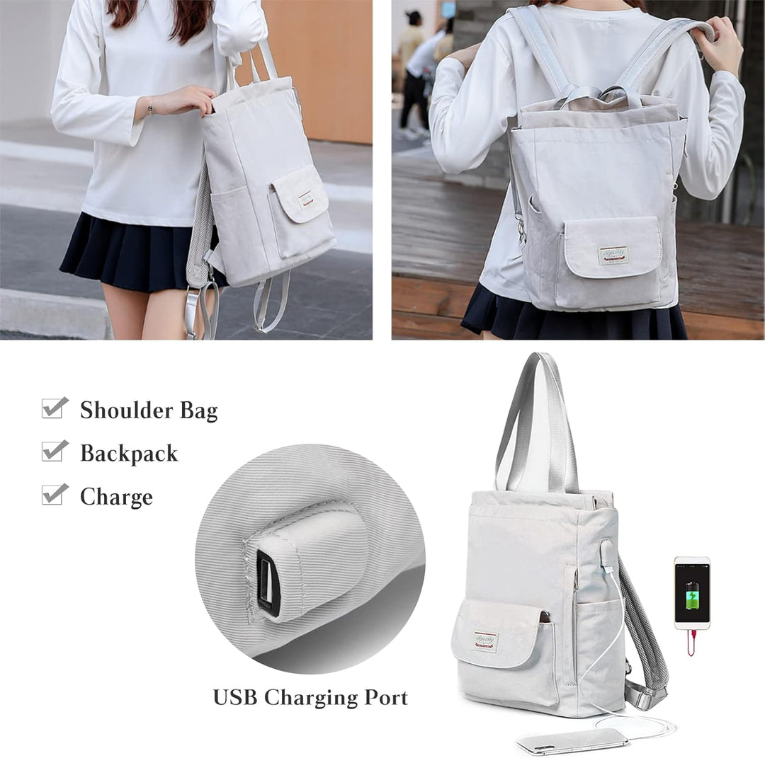 PORRASSO Damen Laptop Rucksack Casual Schultertasche mit USB Ladeanschluss Gepäckband Schultasche fü