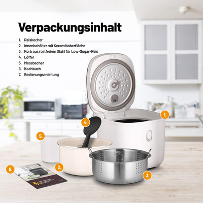 Lauben Low Sugar Reiskocher Rice Cooker mit Low-Sugar-Funktion, 3l Volumen, 6 modi, verzögerter Star