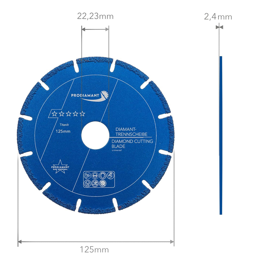 PRODIAMANT Metall Multicut Trennscheibe Titanit 125 mm x 22,2 mm für Winkelschleifer trennt Metall,