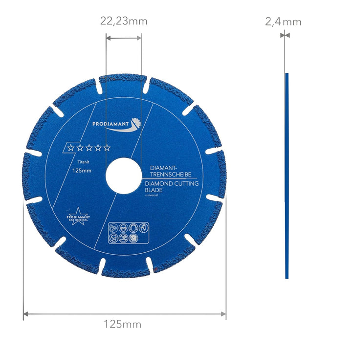 PRODIAMANT Metall Multicut Trennscheibe Titanit 125 mm x 22,2 mm für Winkelschleifer trennt Metall,