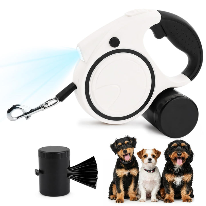 Hundeleine 5m, Ausziehbare Rollleine für Hunde mit LED-Licht und Kotbeutelhalter, 360° Verknotungsfr