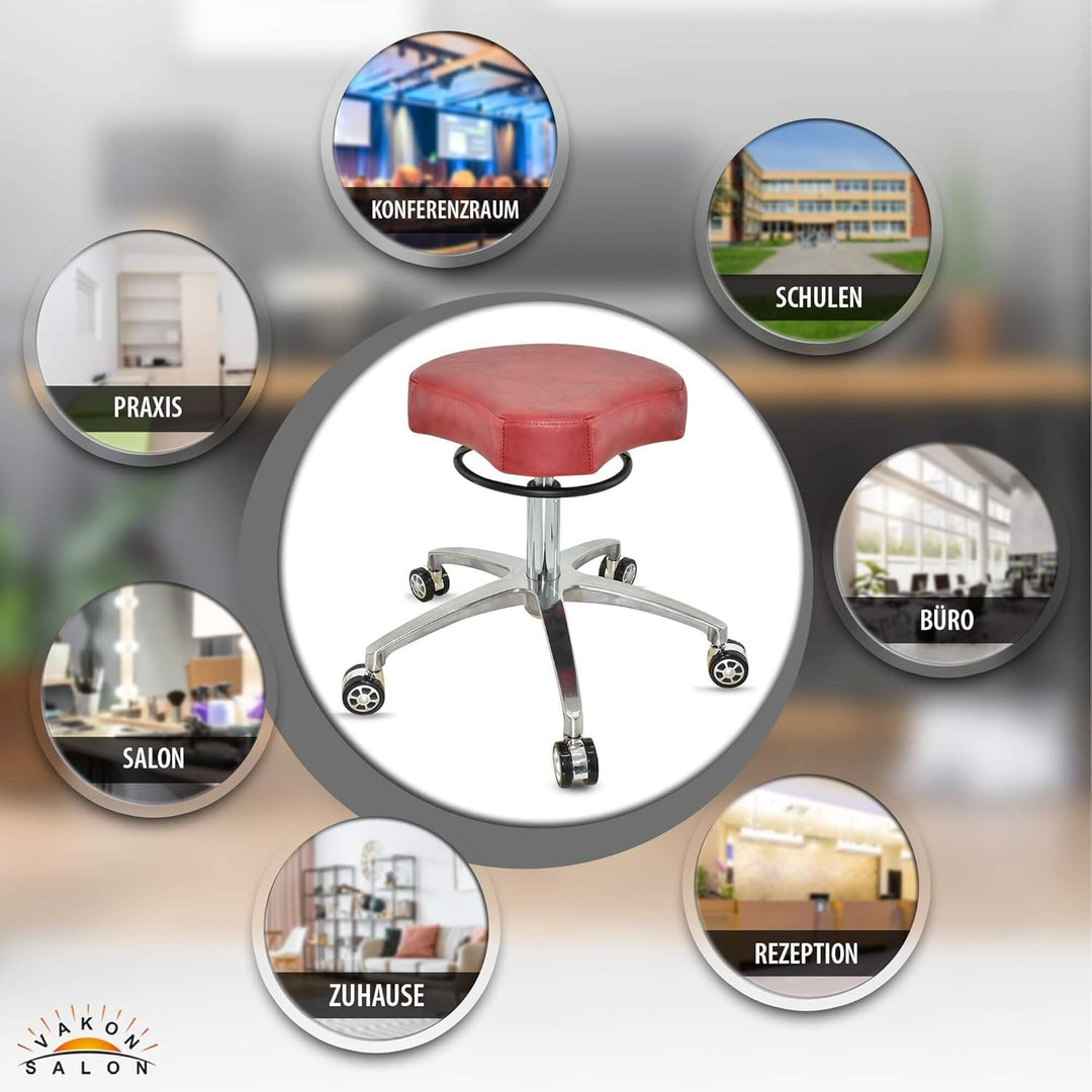 Design ergonomischer Rollhocker auf Rollen Rot - Höhenverstellbarer von 50 bis 65 cm - Drehhocker Ar