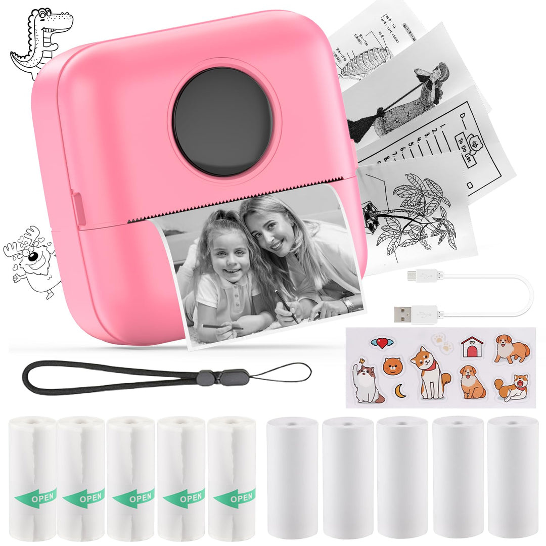 HuiJuKeJi Mini Drucker, Taschendrucker, Mini Fotodrucker für Smartphone, Sticker Drucker, Thermo Fot