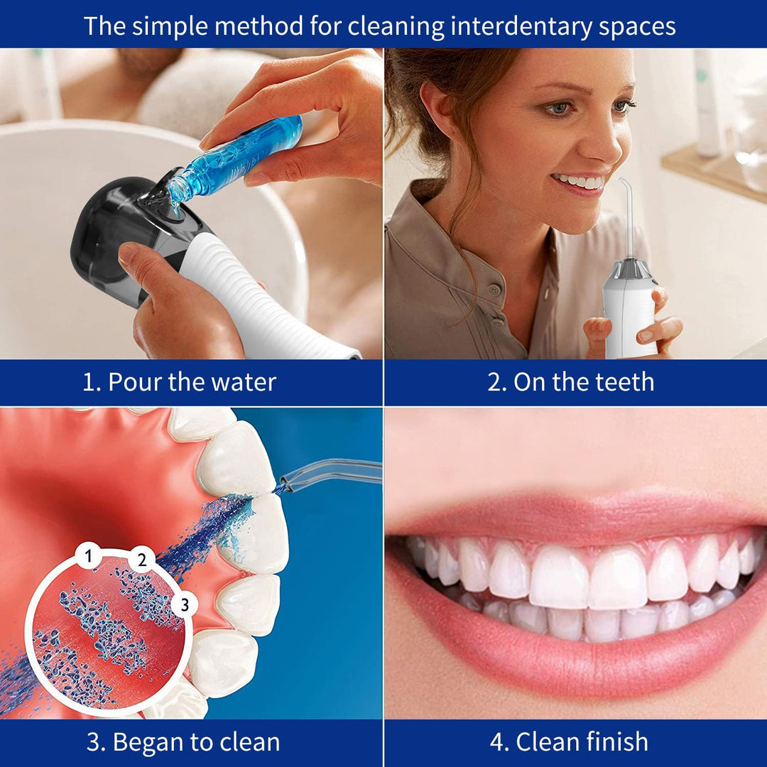 EVISTR Wasser Flosser für Zähne - Cordless Oral Irrigator 300ML 4 Jet-Tipps - Elektrische Wasser Zah