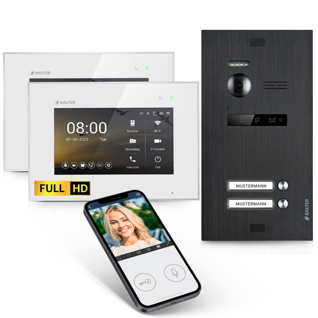 Balter EVO-HD Video Türsprechanlage, Video Türklingel mit Kamera, 2 familienhaus Klingel, Smartphone