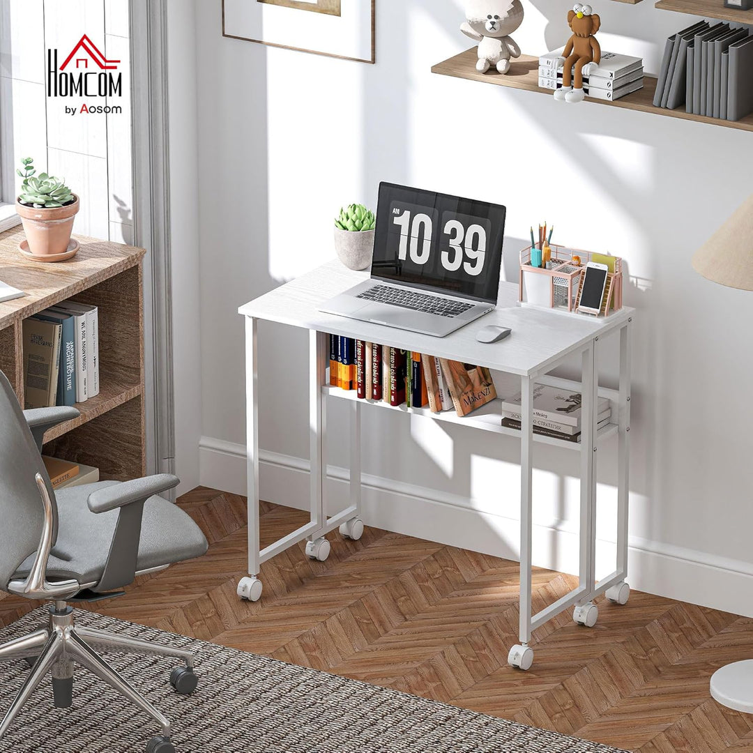 HOMCOM Klapptisch mit Ablagefach und Tasche, 80cm Faltbarer Computertisch für kleine Räume, platzspa