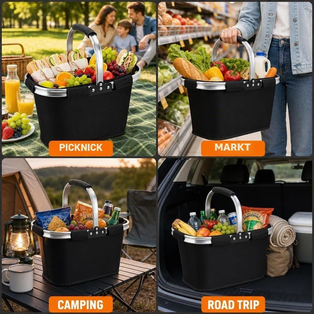21L Faltbar Einkaufskorb,Picknickkorb,Tragekorb mit gepolstertem Griff,ideal für Einkaufen,Picknick